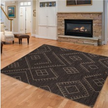 Perhal J95 Siyah Kilim – Bej Geometrik Motifli Bohem Desenli Halı Kilim