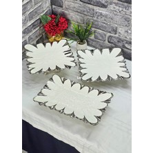 SEÇKİNEV Flora 3 Parça Porselen Zamak Döküm Ayaklı Gümüş Set 031031038