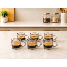 Mafa Home 6'lı Açık Füme Espresso Bardağı Seti 130 ml Cam Boncuk Kulplu Dekoratif Kahve Bardağı