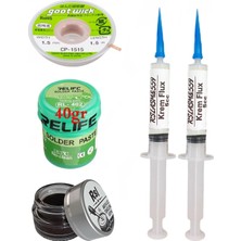 MHM Relıfe RL-402 Krem Lehim 183°C SN63/PB67 40GR Havya Uç Temizleyici Flux Lehim Toplama CP-1515 Emme Teli SETI02