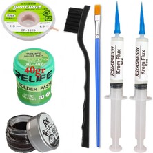 MHM Relıfe RL-402 Krem Lehim 183°C 40GR Havya Uç Temizleyici Flux Lehim Toplama CP-1515 Emme Teli Fırça SETI08