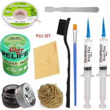 MHM Relıfe RL-402 Krem Lehim 183°C 40GR Havya Uç Temizleyici Seti Flux Lehim Toplama CP-1515 Emme Teli Fırça Vs SET03