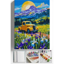 Corvo Sayılarla Boyama Seti Numaralı Tuval Fırça Boya Askı Aparatı Dahil Set 40X50 cm - Dağ ve Araba