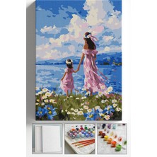 Corvo Sayılarla Boyama Seti Numaralı Tuval Fırça Boya Askı Aparatı Dahil Set 40X50 cm - Manzara Anne Kız
