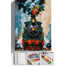 Corvo Sayılarla Boyama Seti Numaralı Tuval Fırça Boya Askı Aparatı Dahil Set 40X50 cm - Kara Tren