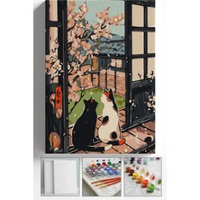 Corvo Sayılarla Boyama Seti Numaralı Tuval Fırça Boya Askı Aparatı Dahil Set 40X50 cm - Kediler ve Manzara