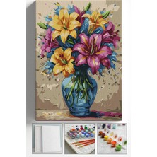 Corvo Sayılarla Boyama Seti Numaralı Tuval Fırça Boya Askı Aparatı Dahil Set 40X50 cm - Vazoda Lilyumlar