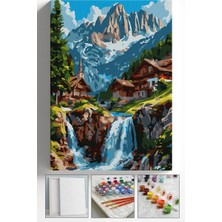 Corvo Sayılarla Boyama Seti Numaralı Tuval Fırça Boya Askı Aparatı Dahil Set 40X50 cm - Şelale Manzarası
