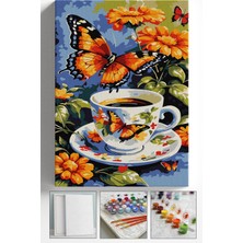 Corvo Sayılarla Boyama Seti Numaralı Tuval Fırça Boya Askı Aparatı Dahil Set 40X50 cm - Fincan Kelebek