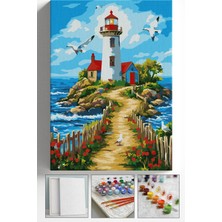 Corvo Sayılarla Boyama Seti Numaralı Tuval Fırça Boya Askı Aparatı Dahil Set 40X50 cm - Deniz Feneri Adası