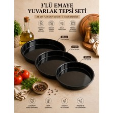 Alev Emaye 3’lü Emaye Yuvarlak Tepsi Seti 38 cm 34 cm 30 cm – 5 cm Derinlik, Fırın Tepsisi