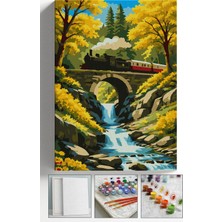 Corvo Sayılarla Boyama Seti Numaralı Tuval Fırça Boya Askı Aparatı Dahil Set 40X50 cm - Tren ve Dere