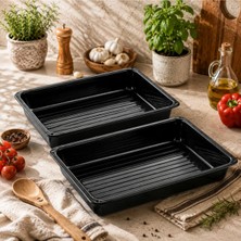 Alev Emaye 2 Li Emaye Fırın Tepsisi 37 x 26 x 5 cm – Siyah, Çizilmez, Kolay Temizlenen, Yüksek Isıya Dayanıklı