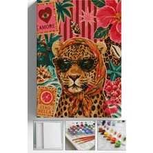 Corvo Sayılarla Boyama Seti Numaralı Tuval Fırça Boya Askı Aparatı Dahil Set 40X50 cm - Gözlüklü Leopar