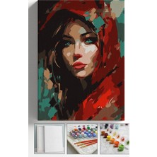 Corvo Sayılarla Boyama Seti Numaralı Tuval Fırça Boya Askı Aparatı Dahil Set 40X50 cm - Kırmızı Şapkalı Kız