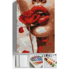 Corvo Sayılarla Boyama Seti Numaralı Tuval Fırça Boya Askı Aparatı Dahil Set 40X50 cm - Dudak ve Gül