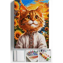 Corvo Sayılarla Boyama Seti Numaralı Tuval Fırça Boya Askı Aparatı Dahil Set 40X50 cm - Ayçiçekli Kedi