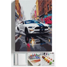 Corvo Sayılarla Boyama Seti Numaralı Tuval Fırça Boya Askı Aparatı Dahil Set 40X50 cm - Beyaz Mustang