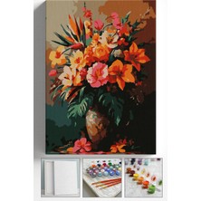 Corvo Sayılarla Boyama Seti Numaralı Tuval Fırça Boya Askı Aparatı Dahil Set 40X50 cm - Turuncu Çiçekler