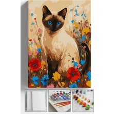 Corvo Sayılarla Boyama Seti Numaralı Tuval Fırça Boya Askı Aparatı Dahil Set 40X50 cm - Mavi Gözlü Kedi