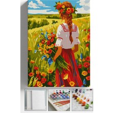 Corvo Sayılarla Boyama Seti Numaralı Tuval Fırça Boya Askı Aparatı Dahil Set 40X50 cm - Çiçek Toplayan Kadın