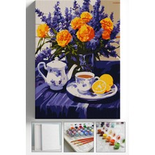 Corvo Sayılarla Boyama Seti Numaralı Tuval Fırça Boya Askı Aparatı Dahil Set 40X50 cm - Kahve ve Limon