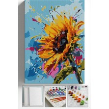 Corvo Sayılarla Boyama Seti Numaralı Tuval Fırça Boya Askı Aparatı Dahil Set 40X50 cm - Boya Sıçraması Ay Çiçeği