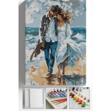 Corvo Sayılarla Boyama Seti Numaralı Tuval Fırça Boya Askı Aparatı Dahil Set 40X50 cm - Sahilde Yürüyen Sevgililer