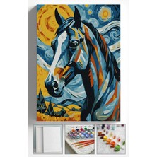 Corvo Sayılarla Boyama Seti Numaralı Tuval Fırça Boya Askı Aparatı Dahil Set 40X50 cm - Yıldızlı Gece At