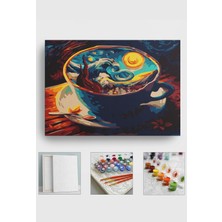 Corvo Sayılarla Boyama Seti Numaralı Tuval Fırça Boya Askı Aparatı Dahil Set 40X50 cm - Yıldızlı Gece Fincan