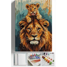 Corvo Sayılarla Boyama Seti Numaralı Tuval Fırça Boya Askı Aparatı Dahil Set 40X50 cm - Aslan ve Minik