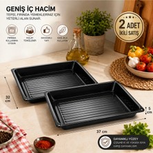 Alev Emaye 2 Li Emaye Fırın Tepsisi 37 x 32 x 5 cm – Siyah, Çizilmez, Kolay Temizlenen, Yüksek Isıya Dayanıklı
