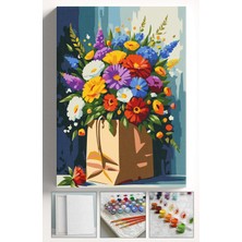 Corvo Sayılarla Boyama Seti Numaralı Tuval Fırça Boya Askı Aparatı Dahil Set 40X50 cm - Kese Kağıdı Çiçekler