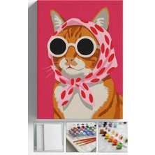 Corvo Sayılarla Boyama Seti Numaralı Tuval Fırça Boya Askı Aparatı Dahil Set 40X50 cm - Komik Kedi Gözlüklü