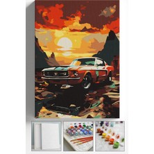 Corvo Sayılarla Boyama Seti Numaralı Tuval Fırça Boya Askı Aparatı Dahil Set 40X50 cm - Gün Batımı Araba