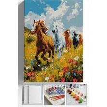 Corvo Sayılarla Boyama Seti Numaralı Tuval Fırça Boya Askı Aparatı Dahil Set 40X50 cm - Çayır Atları