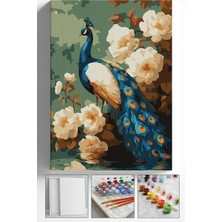 Corvo Sayılarla Boyama Seti Numaralı Tuval Fırça Boya Askı Aparatı Dahil Set 40X50 cm - Çiçekli Tavus Kuşu