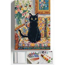 Corvo Sayılarla Boyama Seti Numaralı Tuval Fırça Boya Askı Aparatı Dahil Set 40X50 cm - Koltuk ve Kedi