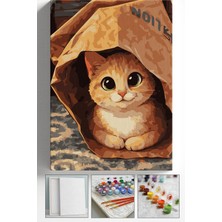 Corvo Sayılarla Boyama Seti Numaralı Tuval Fırça Boya Askı Aparatı Dahil Set 40X50 cm - Paket Kedi
