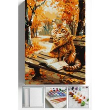 Corvo Sayılarla Boyama Seti Numaralı Tuval Fırça Boya Askı Aparatı Dahil Set 40X50 cm - Sonbahar Kitaplı Kedi