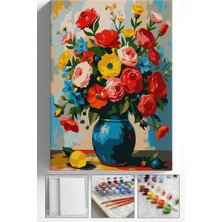 Corvo Sayılarla Boyama Seti Numaralı Tuval Fırça Boya Askı Aparatı Dahil Set 40X50 cm - Vazoda Güller