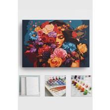 Corvo Sayılarla Boyama Seti Numaralı Tuval Fırça Boya Askı Aparatı Dahil Set 40X50 cm - Güller ve Kadın