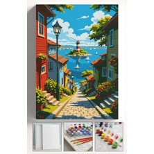 Corvo Sayılarla Boyama Seti Numaralı Tuval Fırça Boya Askı Aparatı Dahil Set 40X50 cm - Yokuş Manzara