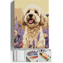 Corvo Sayılarla Boyama Seti Numaralı Tuval Fırça Boya Askı Aparatı Dahil Set 40X50 cm - Çiçekli Süs Köpeği