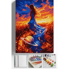 Corvo Sayılarla Boyama Seti Numaralı Tuval Fırça Boya Askı Aparatı Dahil Set 40X50 cm - Gezegen ve Kadın