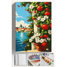 Corvo Sayılarla Boyama Seti Numaralı Tuval Fırça Boya Askı Aparatı Dahil Set 40X50 cm - Nar Çiçeği