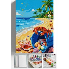 Corvo Sayılarla Boyama Seti Numaralı Tuval Fırça Boya Askı Aparatı Dahil Set 40X50 cm - Sahilde Ki Yengeç