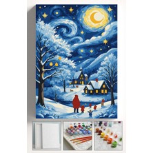 Corvo Sayılarla Boyama Seti Numaralı Tuval Fırça Boya Askı Aparatı Dahil Set 40X50 cm - Yıldızlı Gece Kış