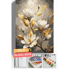 Corvo Sayılarla Boyama Seti Numaralı Tuval Fırça Boya Askı Aparatı Dahil Set 40X50 cm - Gold Lilyumlar