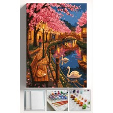 Corvo Sayılarla Boyama Seti Numaralı Tuval Fırça Boya Askı Aparatı Dahil Set 40X50 cm - Pembe Nehir